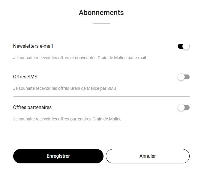 La page Abonnements