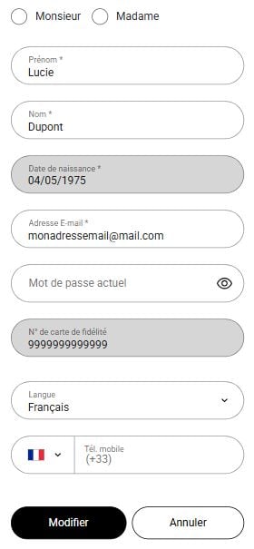 Formulaire de modification du profil
