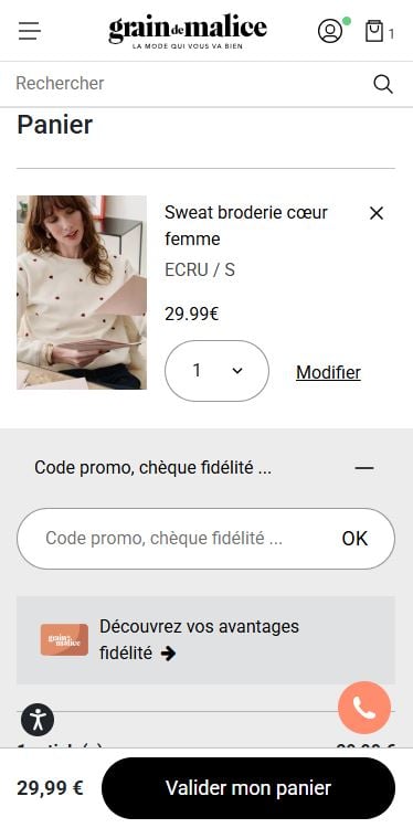 Après le clic sur le champ code promo
